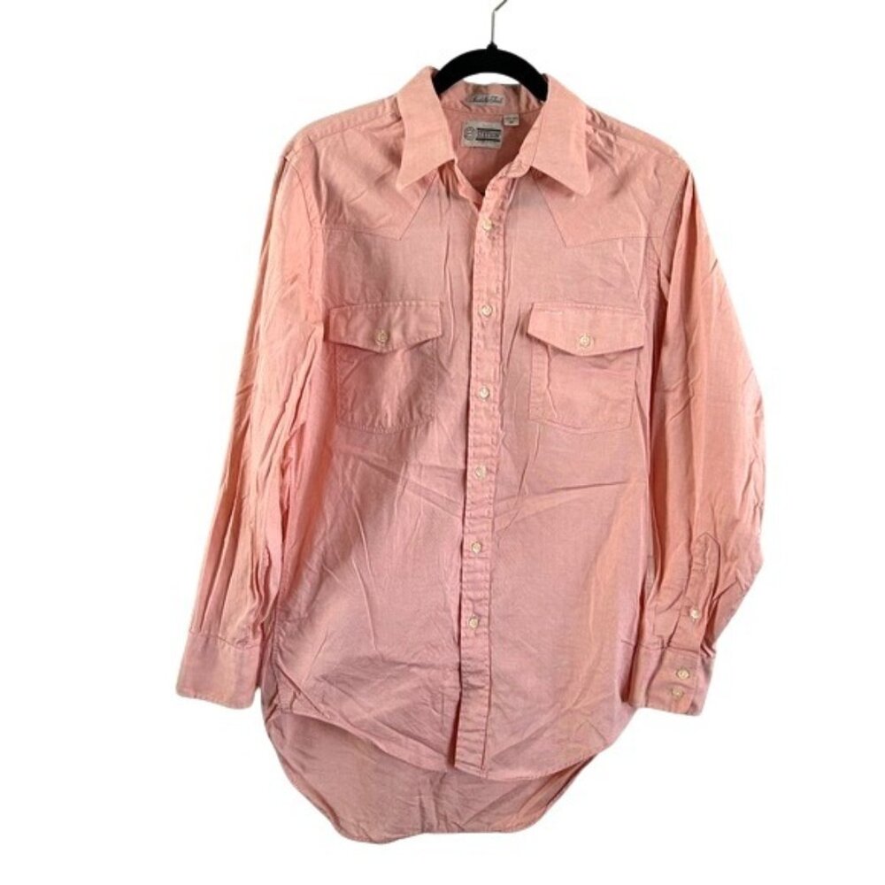 Stetson Saddle Tail VTG Western Button Down Collared Shirt Peach Orange Men READ